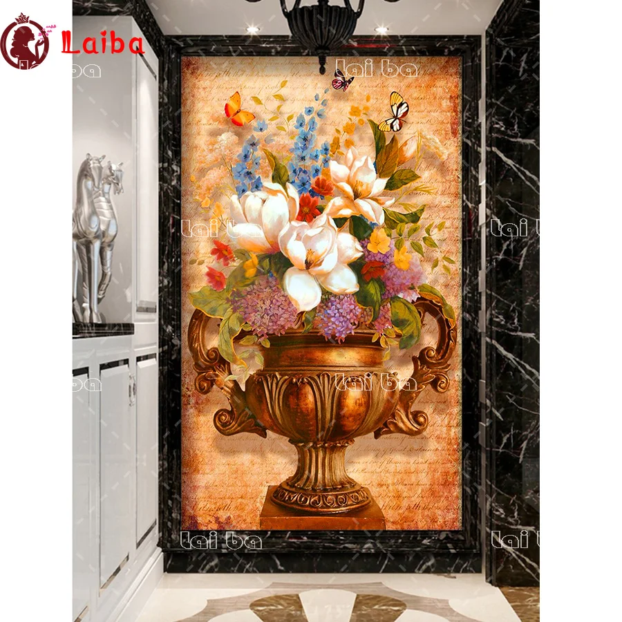 

diy diamond painting European retro, flower, vase, aisle corridor full square round diamond embroider for 2020 New arrivals gift