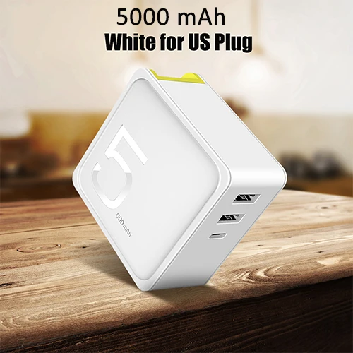 5000/10000 мАч 2 в 1 PD QC3.0 Быстрая Зарядка Внешний аккумулятор с настенным USB зарядным устройством для iPhone samsung ROCK аккумулятор внешний аккумулятор для Xiaomi - Цвет: 5000mAh White for US