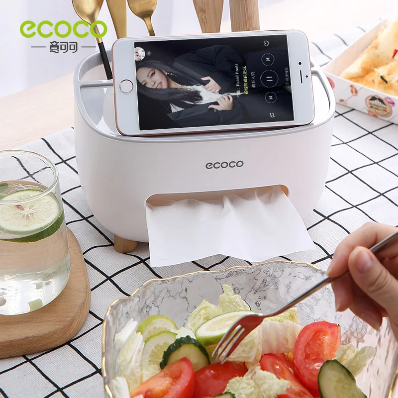 ECOCO-soporte de servilletas para el hogar, caja de pa&ntilde;uelos de almacenamiento con Control remoto multifunci&oacute;n, creativa y encantadora, para sala de estar y comedor-1