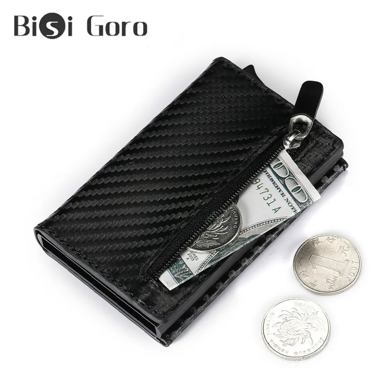 BISI GORO, анти-Rfid, кошельки для карт, кошелек для монет, для мужчин и женщин, кожаная сумка для денег, тонкий чехол, мини, металлический, карбоновый, кошелек, кошелек