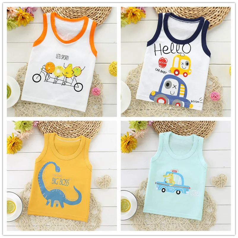 

Жилетка хлопковая для маленьких мальчиков и девочек, дышащий Топ без рукавов с мультяшным принтом и надписью, лето 2021