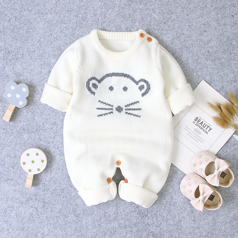 Осень милый младенческой детские трикотажные медведь комбинезон для