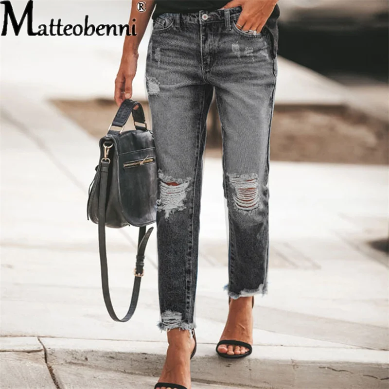 Винтажные Соблазнительные джинсы для мам с высокой талией 2021 женские рваные