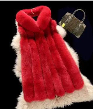 red S/4Xl большой размер длинный отрезок без рукавов меховой жакет свободного размера плюс с капюшоном Женский жилет топы тонкий искусственный мех жилет J1711 - Цвет: red