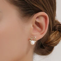 cute christmas antler stud earrings 925 silver needle fashion jewelry for women classic ear studs earring christmas not allergic