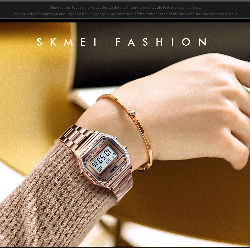SKMEI, новые модные женские часы, цифровые часы, 30 м, водонепроницаемые, с дисплеем недели, чехол, сплав, цифровые наручные часы, Relogio Feminino