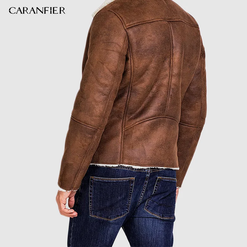 Новинка 2019 мужская кожаная куртка CARANFIER на молнии Осень зима теплая верхняя
