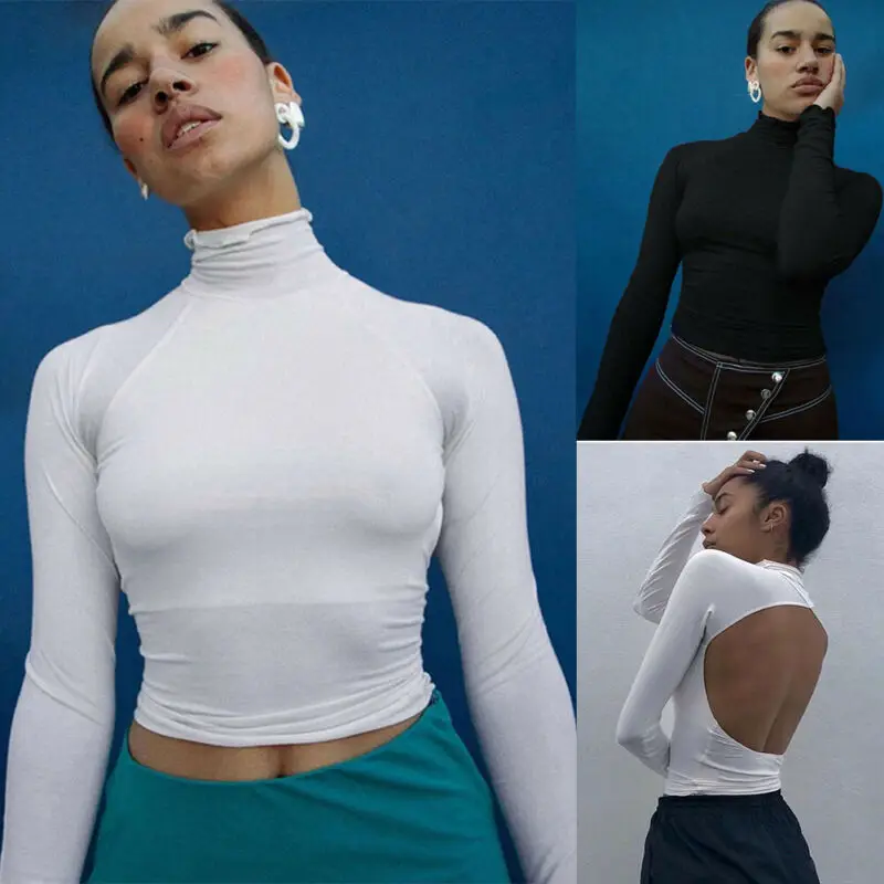 Весна 2020 горячая Распродажа женская блузка модная с высоким воротом однотонная