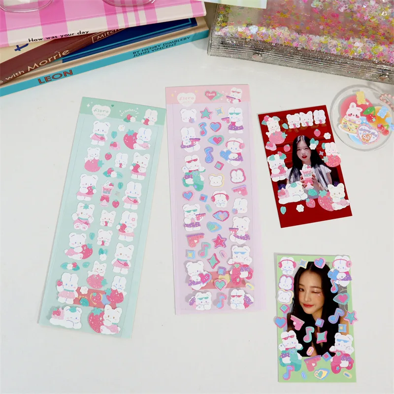 Корейская Милая мультяшная животная лазерная наклейка хлопья идол карты декор
