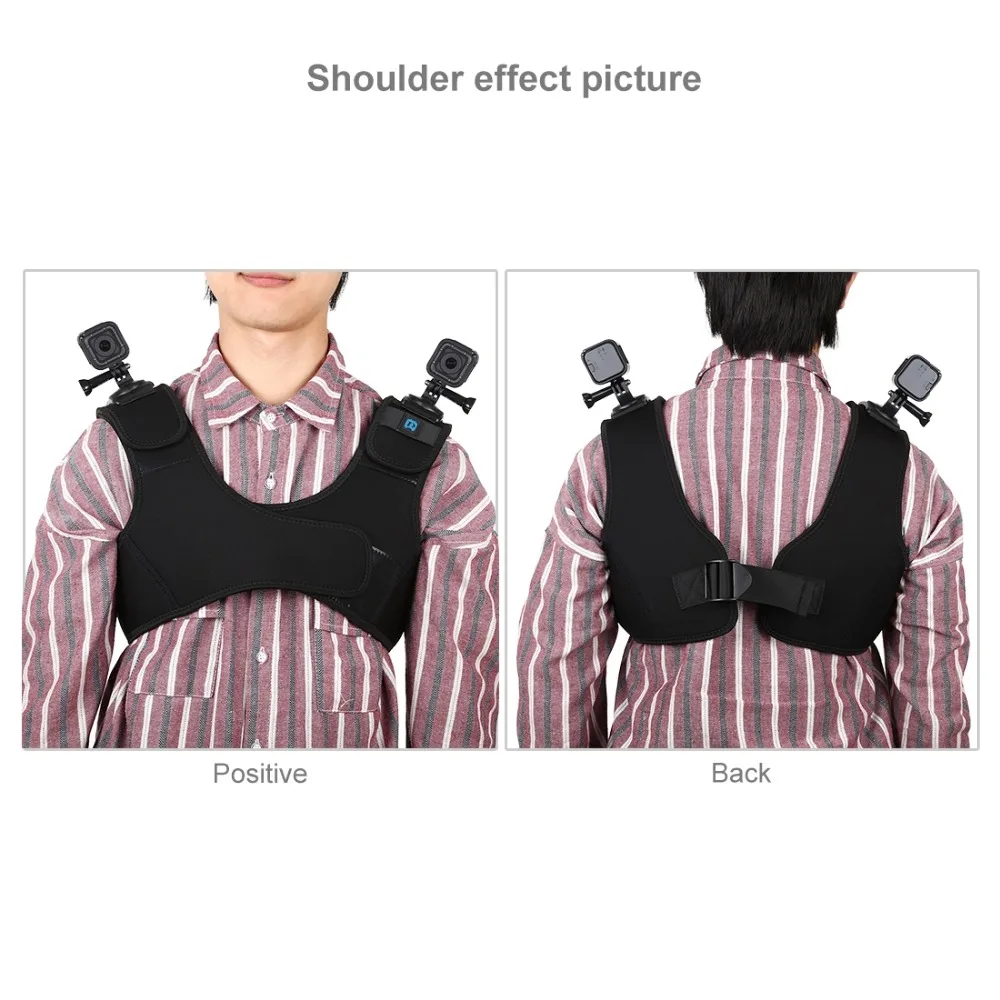

LANBEIKA Neopren Dual Shoulder Strap Adjustable Chest Belt Mount for GoPro Max HERO8 Black 7 6 5 SJCAM DJI OSMO Action Xiaoyi