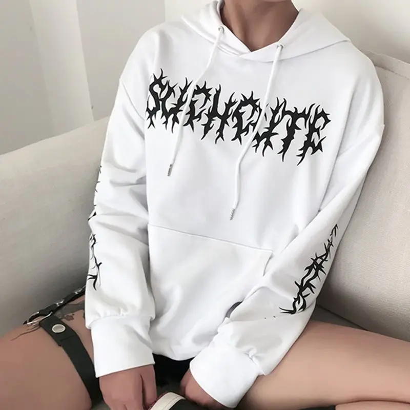 Харадзюку зимние большие толстовки с принтом для женщин Готический Свободный