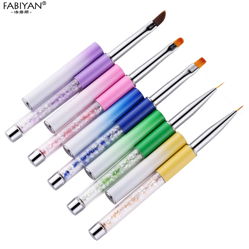 Ручка для дизайна ногтей кисти со стразами акриловая подводка Плоская Круглая