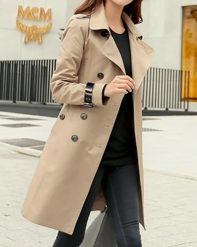 

S-6XL Hot / Spring Women New Fashion Personalized Large size customizatio Mid-length lapel double-breasted slim jacket