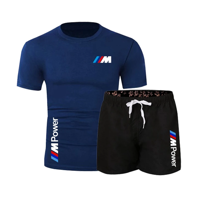

2021 Brand Men's Bmw M Pants Sweatshirt Fashion Summer Men's Cotton T-shirt + Shorts Casual Suit Sportswear Men's Clothing
