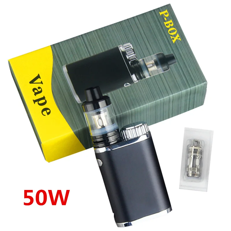 50 Вт P Box Mod испаритель комплект с большим паром Топ заполняющий распылитель EcPow