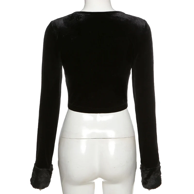 

women's Pullover Splicing winter long sleeve V-neck tie cardigan with navel exposed fashion versatile slim fit top clothes