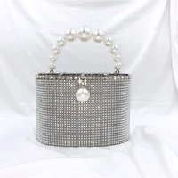 diamonds evening clutch bags bucke women new pearls handle metal cage clutch purse female chic shoulder bags dinner party