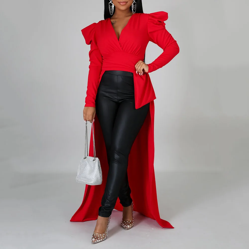 Красная женская блузка в африканском стиле весна 2020 Офисная Женская приталенная