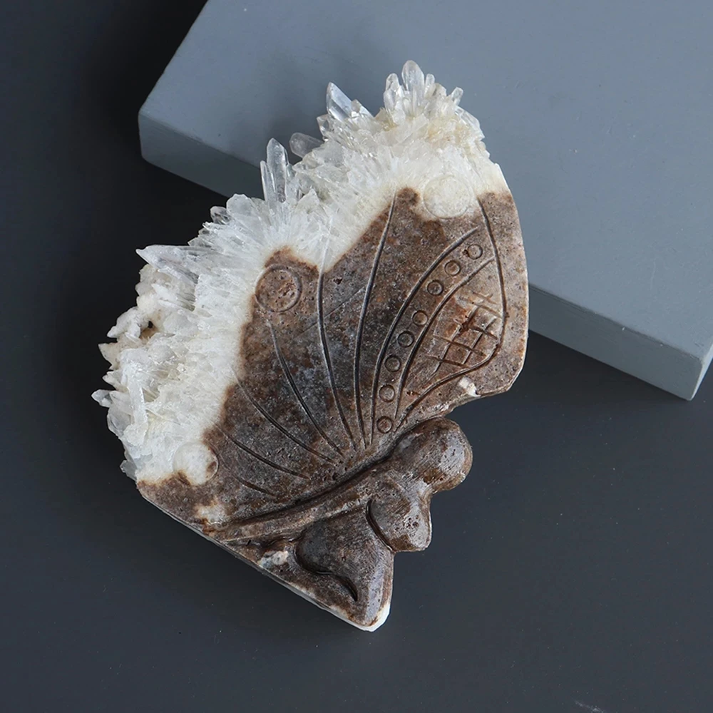 

1pc Natural Raw Clear Quartz Butterfly Girl White Crystal Cluster Healing Stones Specimen Hand Carved Ornaments For Gifts LU