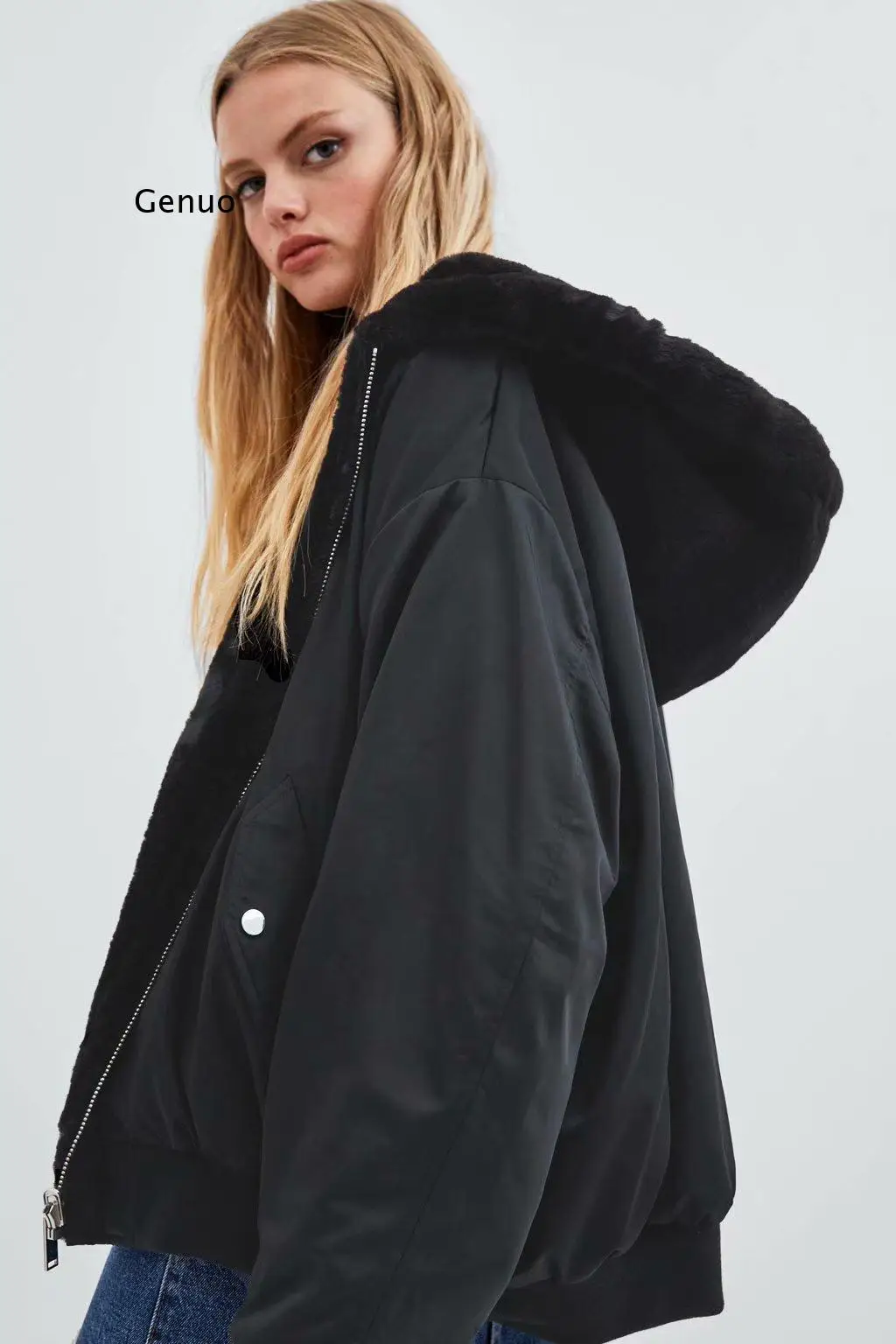 Autumn and Winter European and American Women's Double-Sided Flying Jacket Jacket Thickening Plus Fleece Jacket Cotton