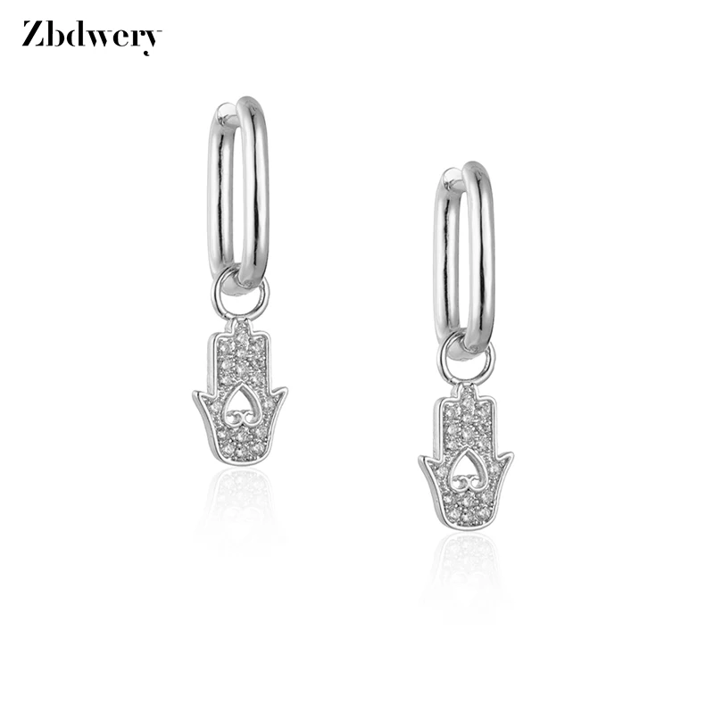 

New Arrivals Cubic Zircon Hoop Huggie Earrings Simple Gold Silver Color Fatima Hand Dangle Earrings For Women Party Jewelry 2021
