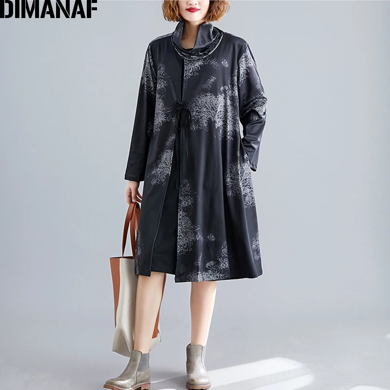 DIMANAF женское платье большого размера осеннее водолазка винтажное элегантное