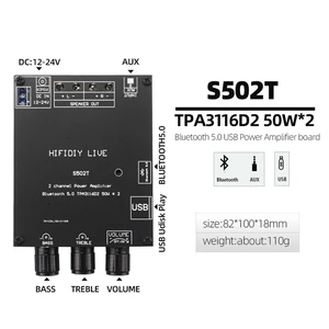TPA3116D2 Bluetooth 5,0 HIFI 2,0 каналов мощность аудио стерео усилитель платы 100 Вт 50 Вт тюнинг высоких басов Note AMP S502T S1002T