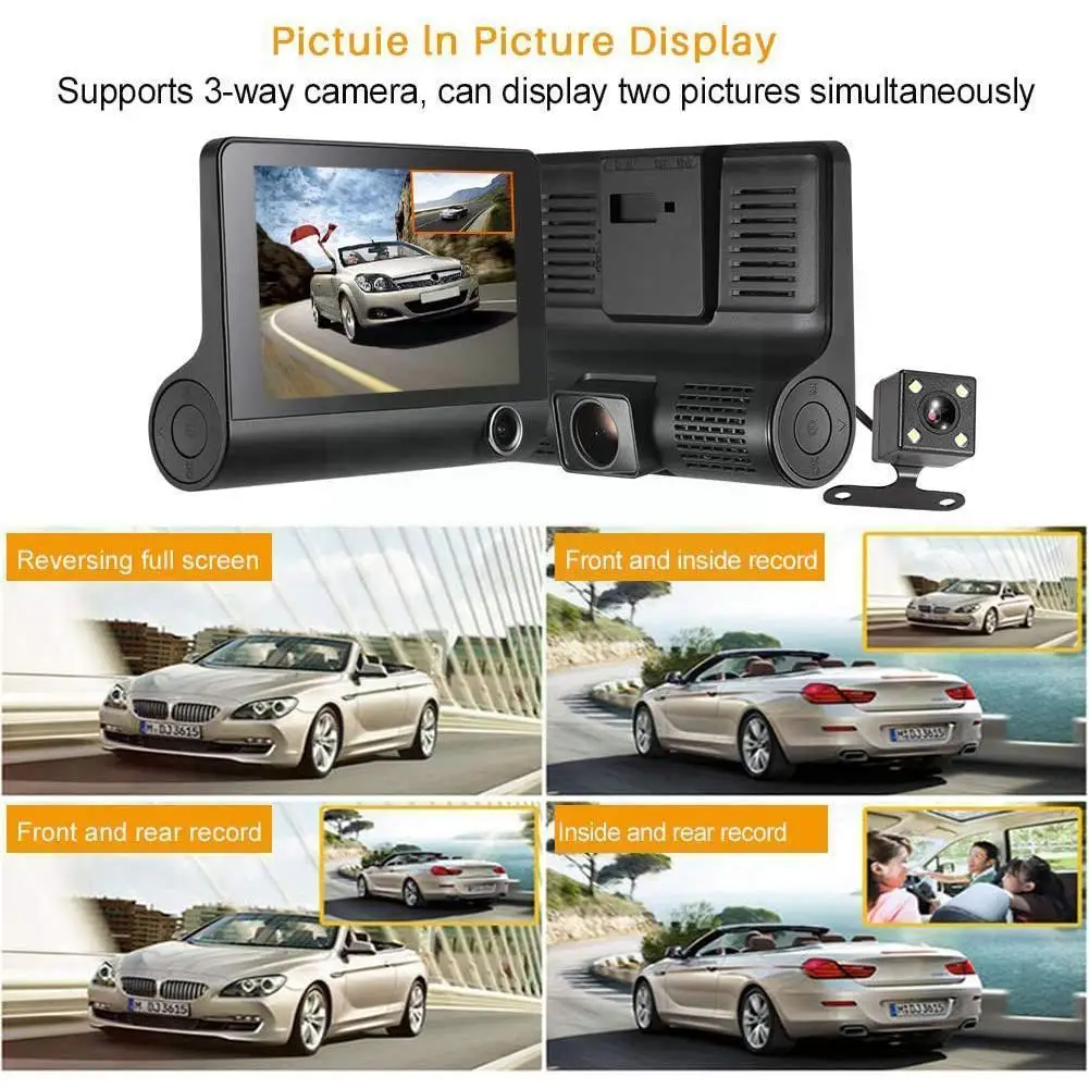 

HD Night Car DVR Dash Cam 4.0 Inch Video Recorder Auto Dashcam View Registrator Rear Lens Camera 3 Camera With Camera P1Q2
