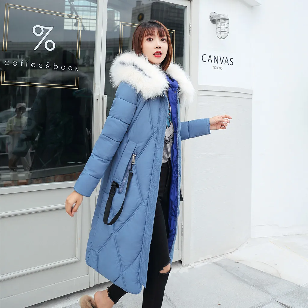 Новый мех с капюшоном утолщаются теплый тонкий длинный пуховик для женщин