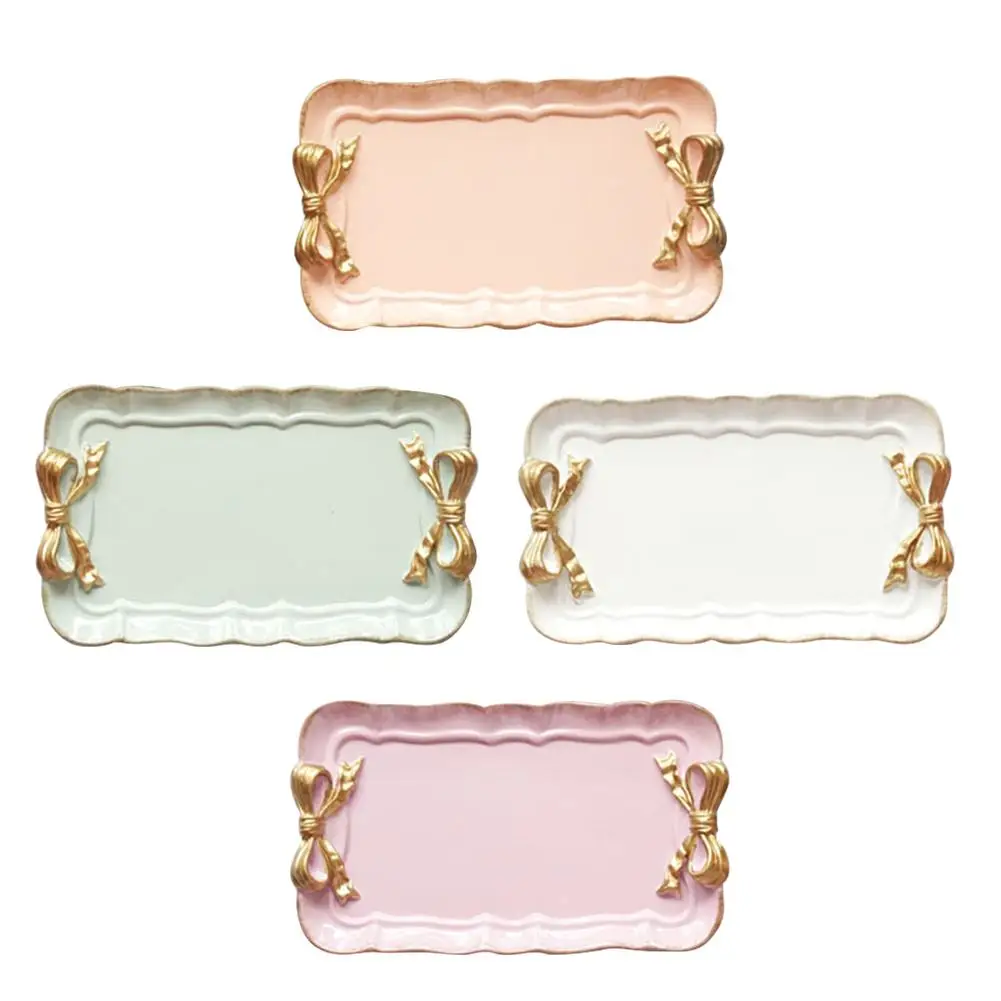 

Storage Tray Resin Nordic Ornament Bow Cake Plate Jewelry Cosmetics Tray Candy Plate Dessert Plate Small Storage Tray Decoration