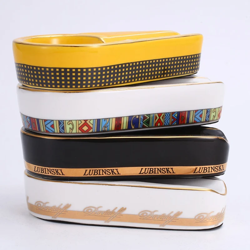 Керамическая пепельница для сигарет COHIBA круглая 4 цвета желтая подарочная