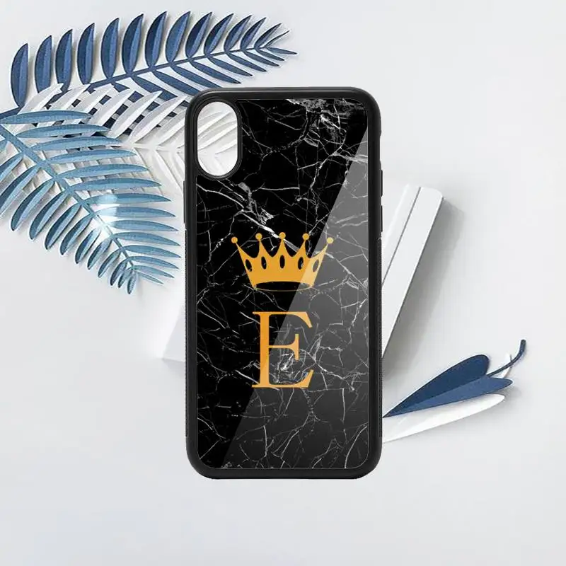 

Custom name Letter Black Marble Gold crown Phone Case PC for iPhone 11 12 pro XS MAX 8 7 6 6S Plus X 5S SE 2020 XR