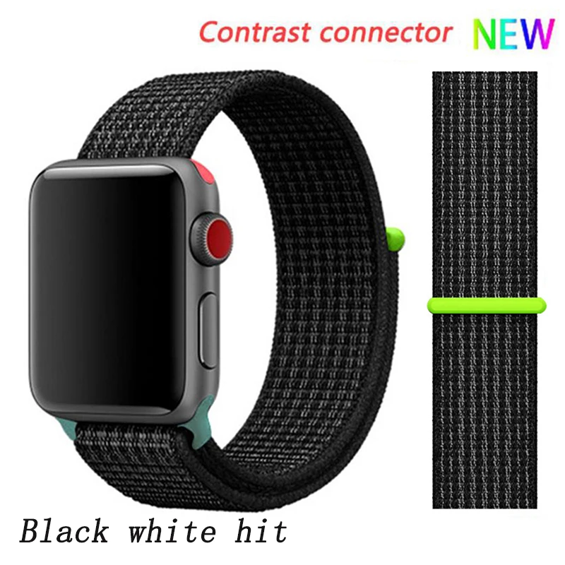 Black white 5 hit Спортивная петля ремешок apple watch band 42 мм 38 мм apple watch 4 3 band iwatch band 44 мм 40 мм correa pulseira 42 44 нейлоновый ремешок для часов - Цвет ремешка: Black white 5 hit