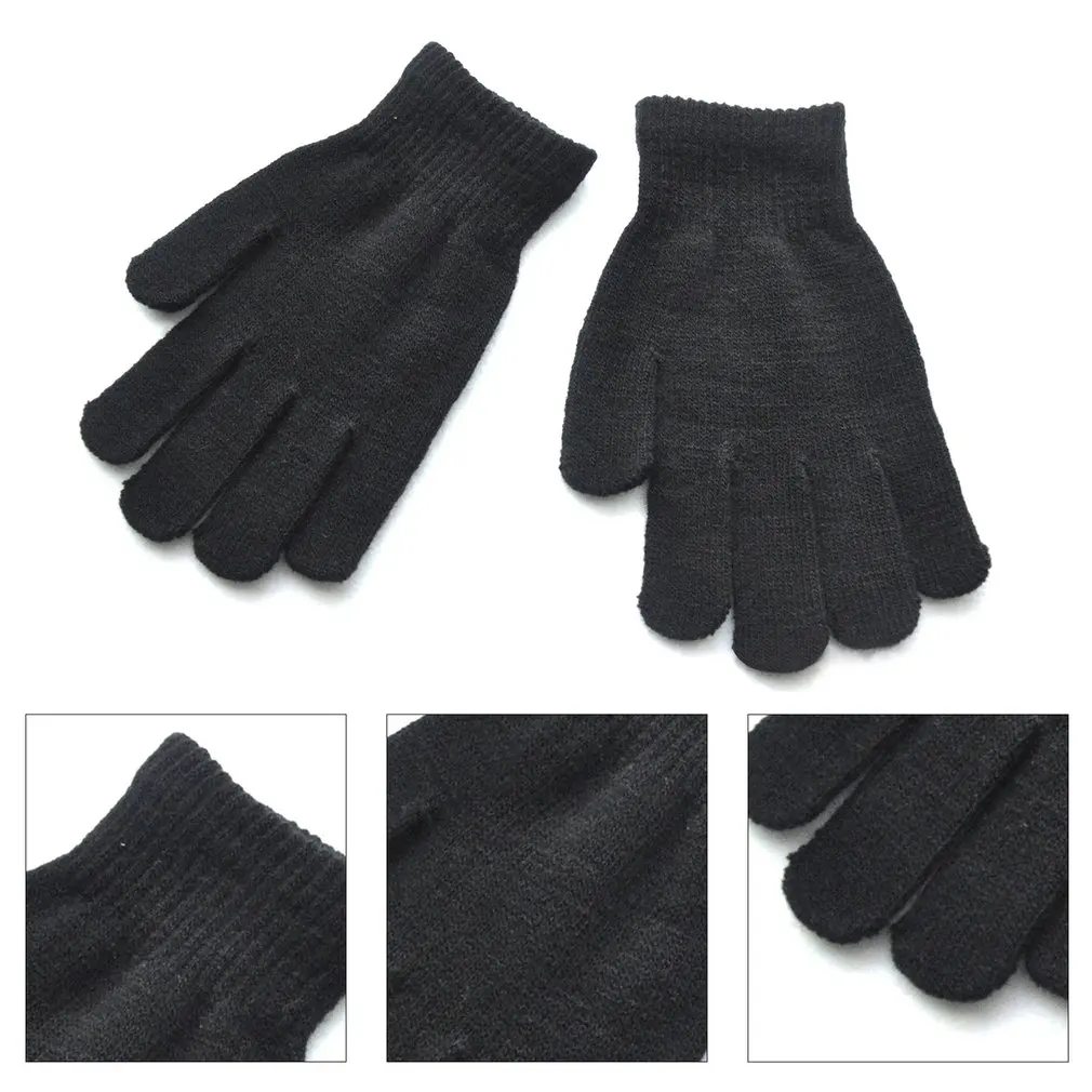 Зимние теплые перчатки варежки с пальцами зимние эластичные вязаные для зимы