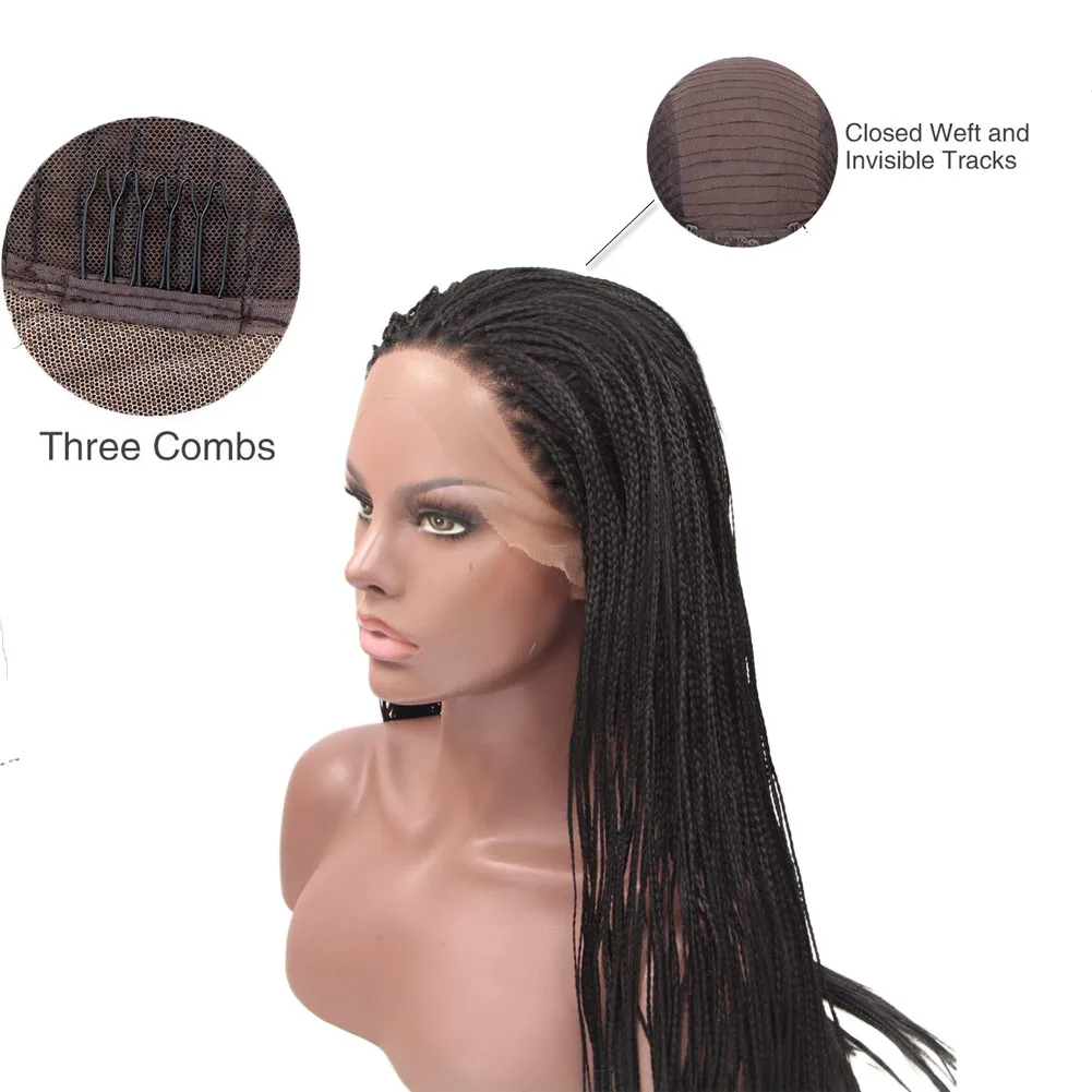 Женский Плетеный парик ручной работы черный из синтетического волокна 26 дюймов |