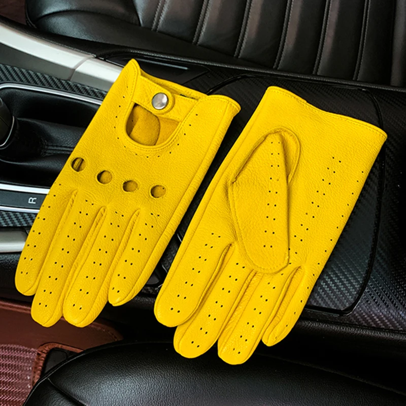 

Men's Motorcycle Leather Gloves Spring Summer Thin Breathable Full Finger Driving Leather Glove Motorbike Motocross Gloves NR149