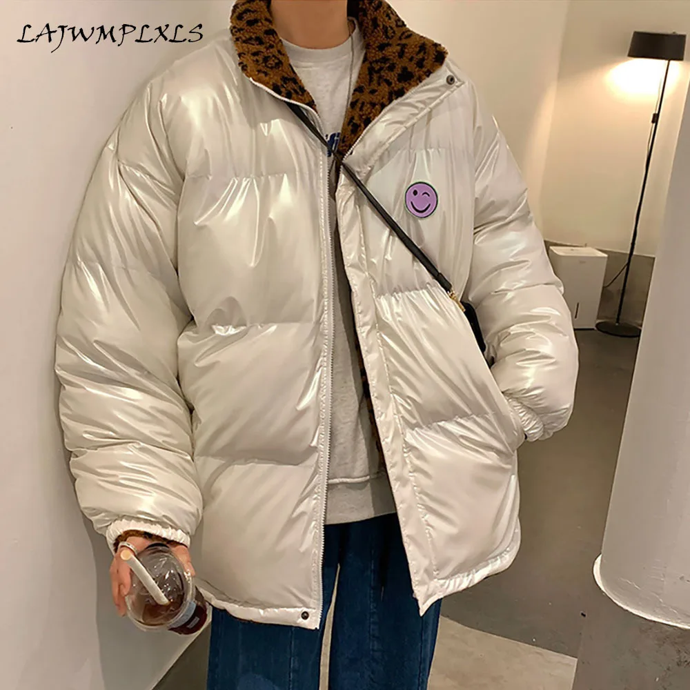 

Winter 2021 New Men's Shiny Double-sided Down Cotton Jacket Short Thick Warm Windproof Trendy Fashion Brand Male Coat Clothing