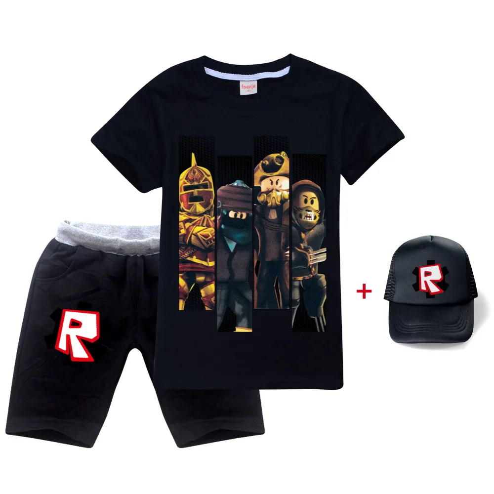 

2021 Summer New Robloxing Anime Toddler Boy Girls Clothes Cotton Short Sleeve T Shirt+Pants 2-piece set Cosplay Costume suit+cap