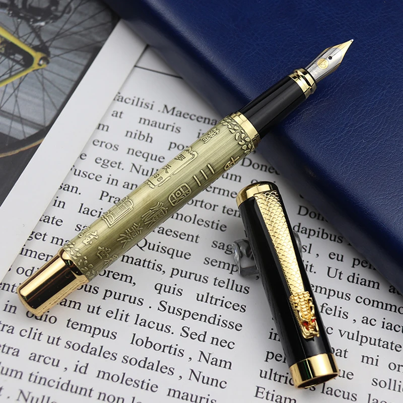 Классический китайский стиль полностью металлический перьевой ручки для письма, подарок для бизнесменов, роскошный набор из 2 ручек.