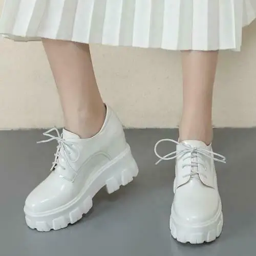 

Womens Fashion Round Toe Lace Up Ankle Boots Chunky Mid Heels Creeper Shoes