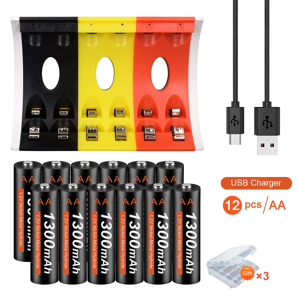 Новинка перезаряжаемые батарейки AA Ni-MH 1300 мАч 1 2 в aa для светодиодной подсветки