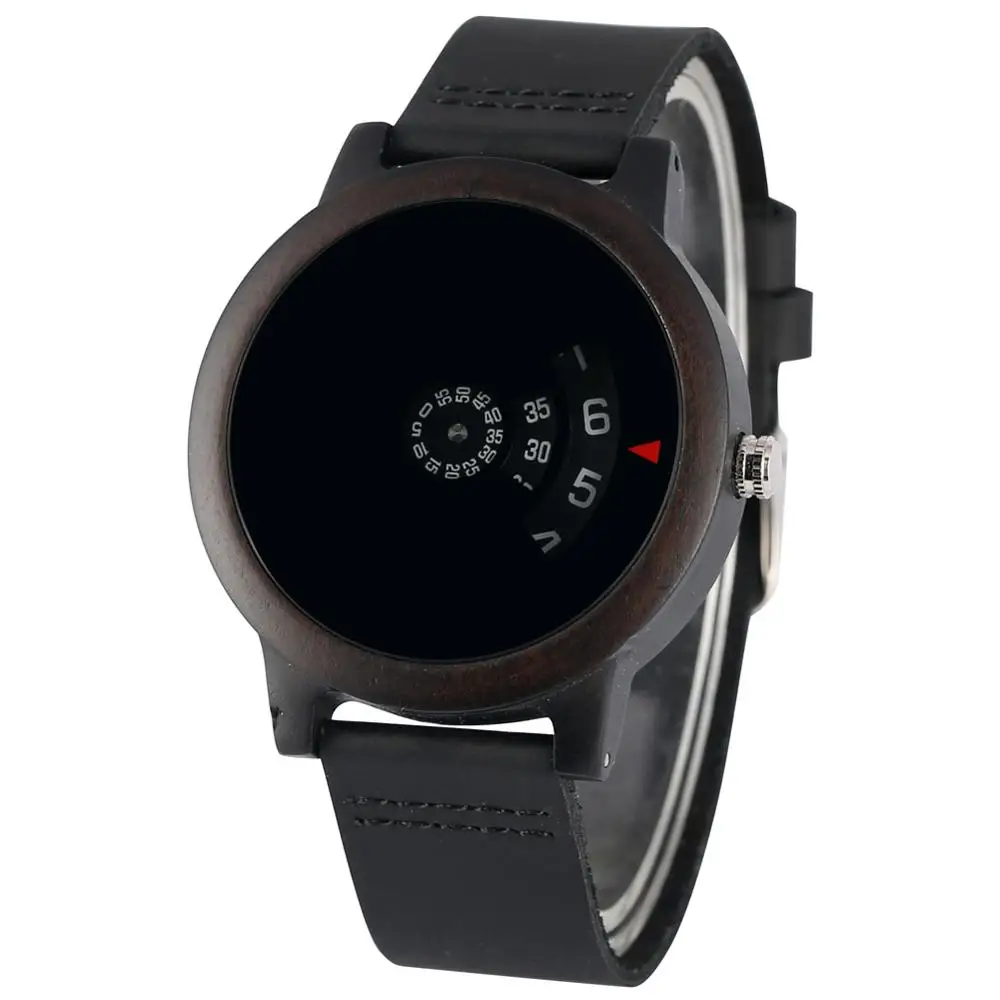 Часы мужские с деревянным ремешком Классические кварцевые черные наручные из