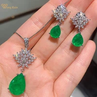 wong rain luxury 925 sterling silver pear emerald gemstone earringspendantnecklace wedding cocktail jewelry sets wholesale