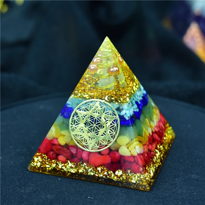 AURAREIKI Orgon Pyramid 7 Chakra Zadkiel Energy Crystal Eliminates Negative Energy LapisTourmaline Orgonite Ornament Crafts