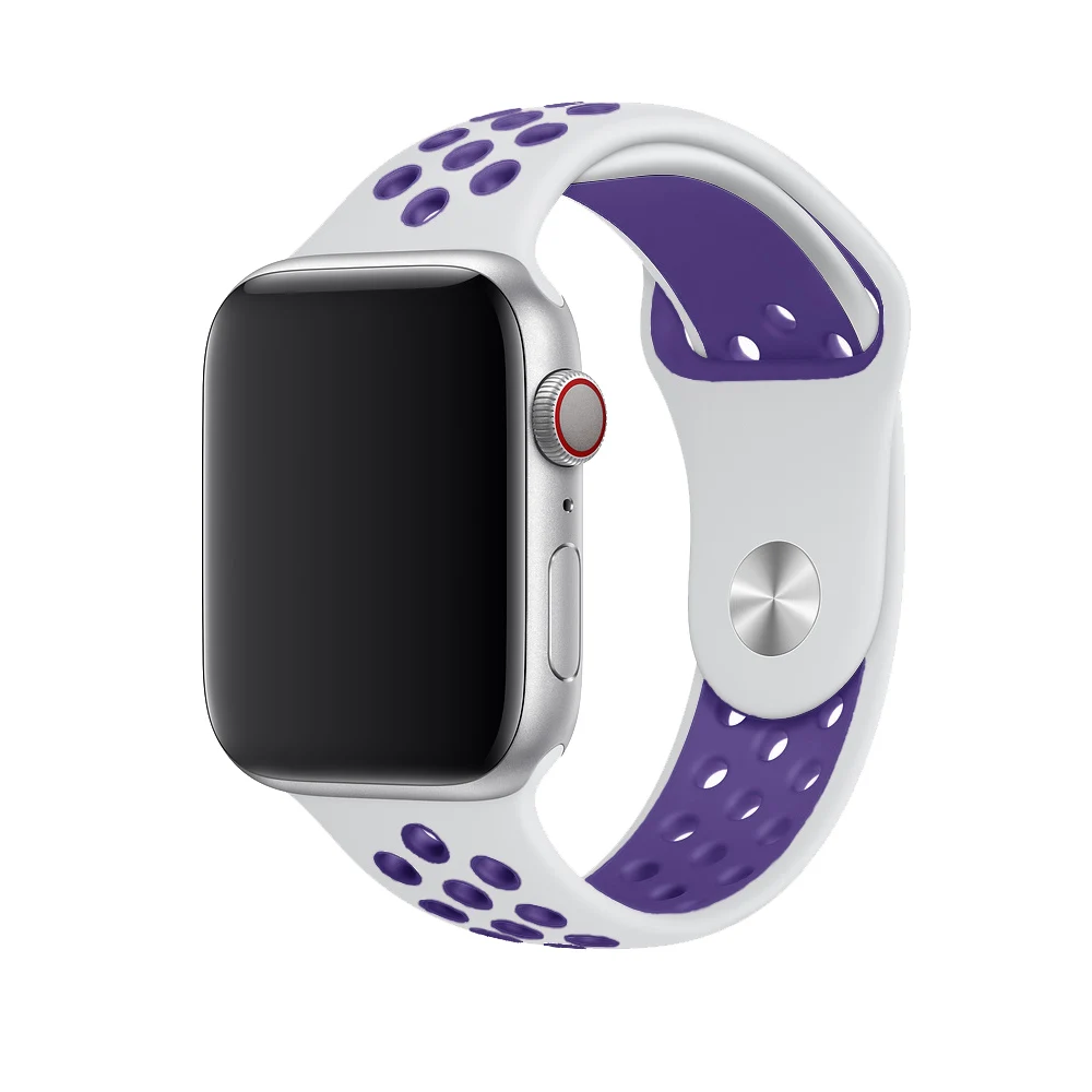 Спортивный ремешок для apple watch band 4 5 42 мм/38 мм iwatch band 44 мм/40 мм ремешок силиконовый браслет дышащий ремешок для часов серии 5 4 3 2 - Цвет ремешка: White light purple