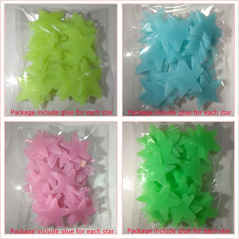 

200 Pcs Five-pointed Stars Glow In Dark 3d Luminous Wall Stickers Diy Fluorescent Pvc Decals Kids Room Ceiling Home Decoration