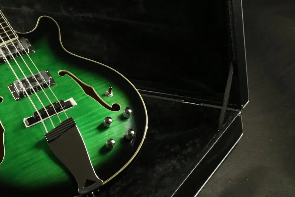 Качественный полый корпус 4 струны электрогитары зеленый вспыхнутый клен