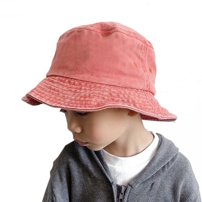 

Washed Denim Bucket Hat Kids Wide Brim Cotton Fisherman Hat Girls Boys Summer Panama Sun Hat Outdoor Beach Fishing Cap