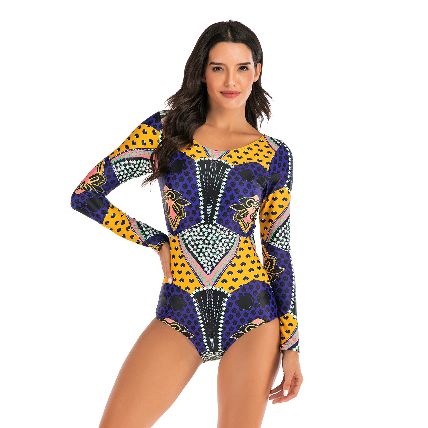 Солнцезащитный Женский купальник с длинным рукавом для серфинга Рашгард Цельный