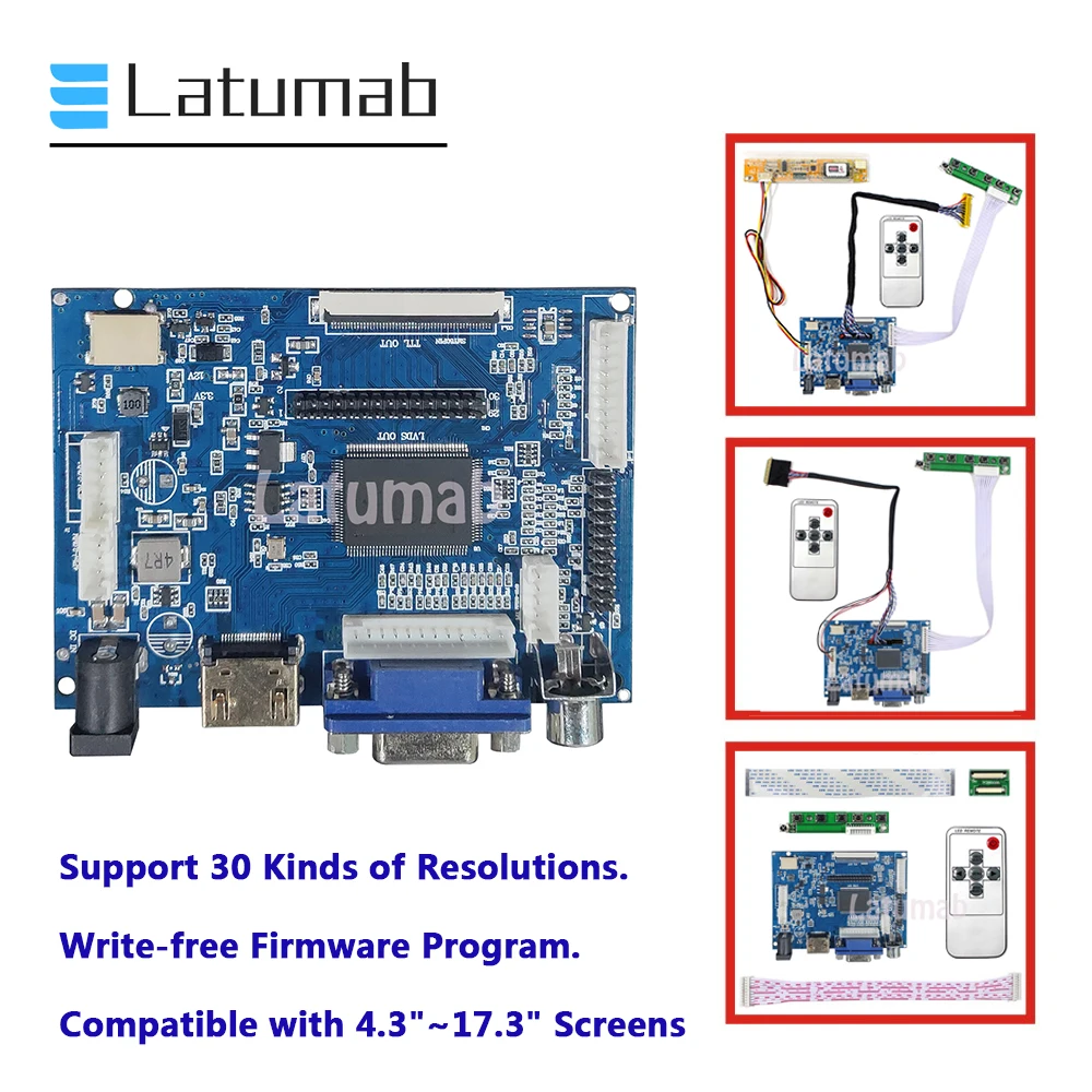 

PCB800099-V9 плата контроллера 1366x768 1440x900 1024x600 800x600 Поддержка 30 видов Разрешение драйвер платы комплект для 4,3 "-17,3"